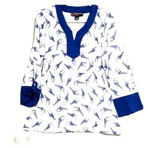 Peck & Peck Blue and White Giraffe Print Blouse